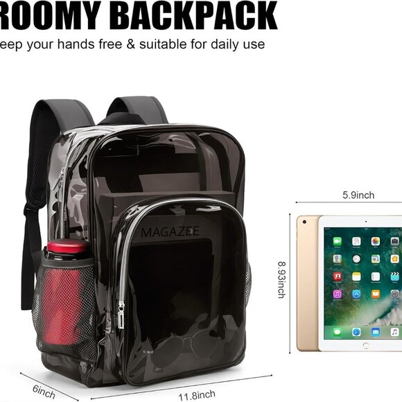 Clear Backpack School Bag Stadium Approved Heavy Duty Large PVC Laptop Transpare - Picture 3 of 6
